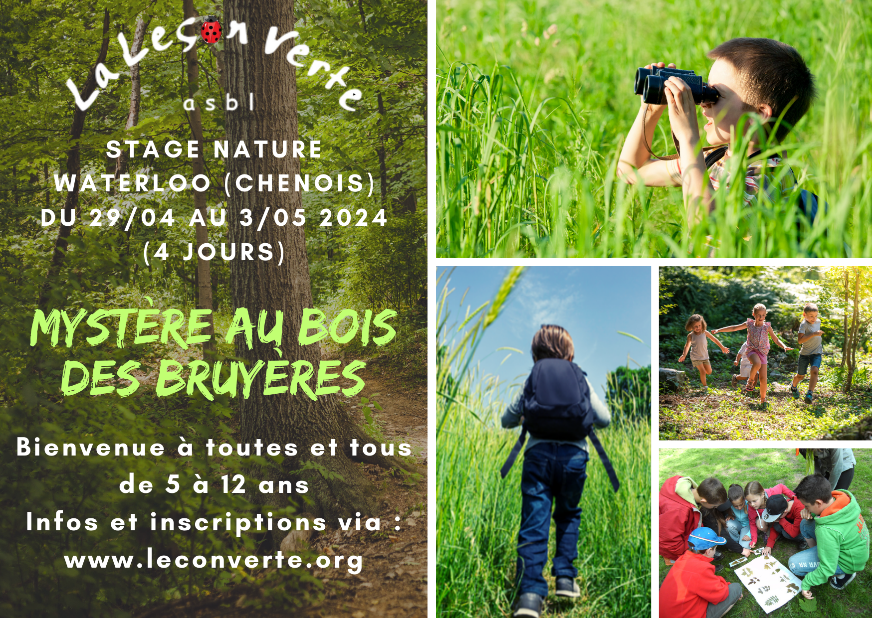 Flyer du stage nature - La Leçon Verte asbl - Printemps 2024